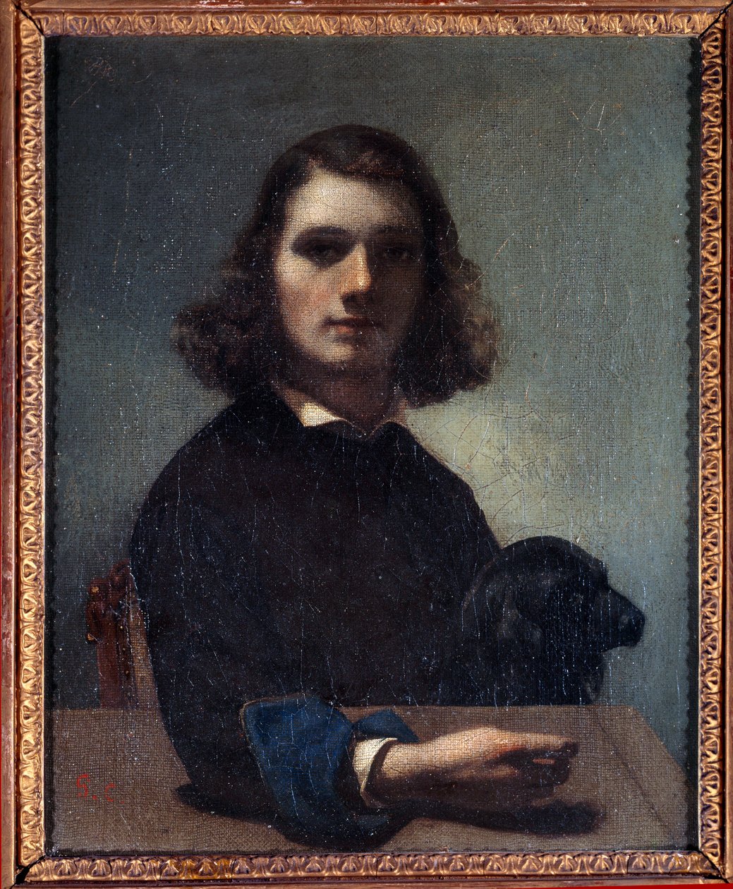 古斯塔夫·库尔贝（Gustave Courbet，1819-1877 年）19 世纪庞塔利埃美术馆的黑狗自画像。 作者 古斯塔夫·库尔贝