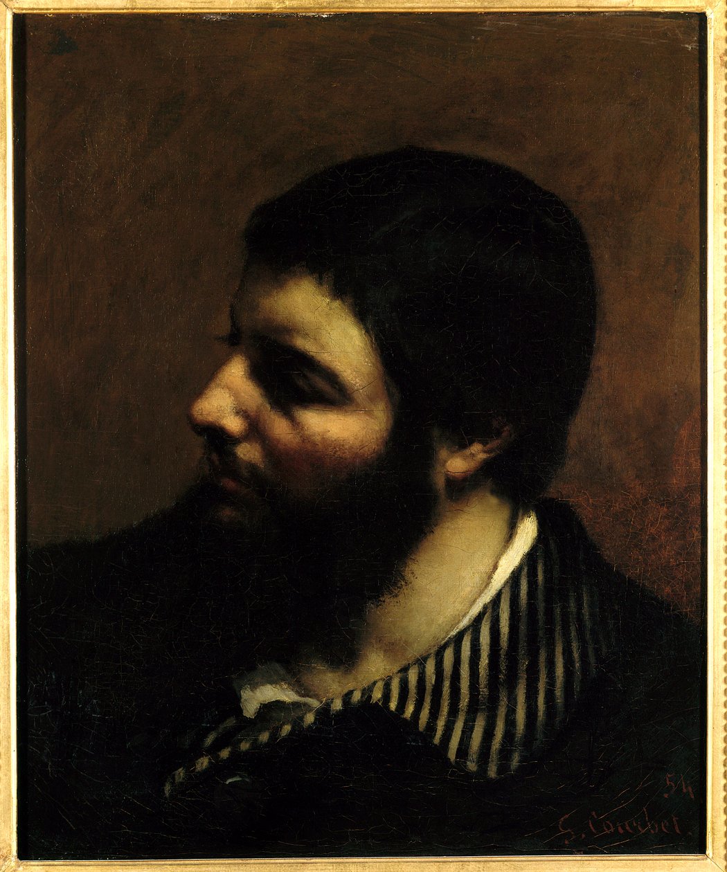 Gustave Courbet (1819-1877) 19 世纪蒙彼利埃，法布尔博物馆的条纹领自画像。 作者 古斯塔夫·库尔贝