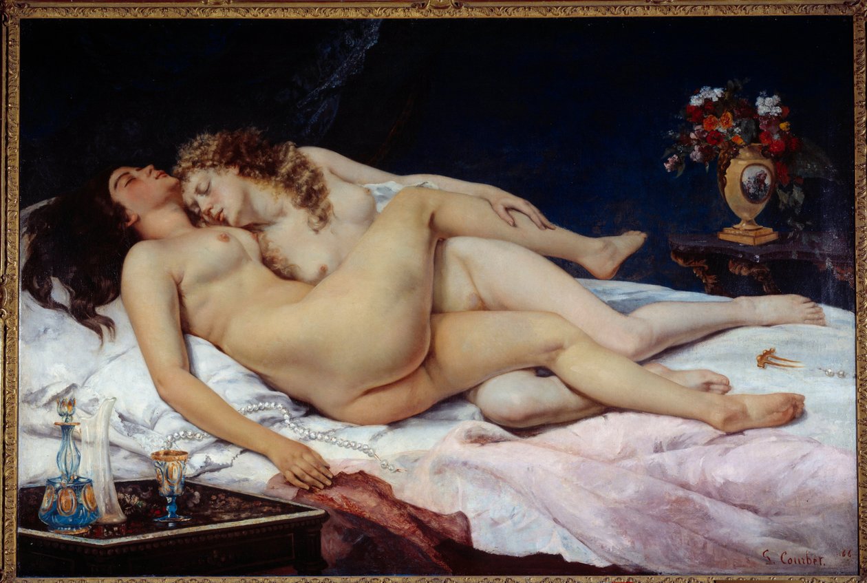 Sleep. Two naked women hugged in a bed 作者 古斯塔夫·库尔贝