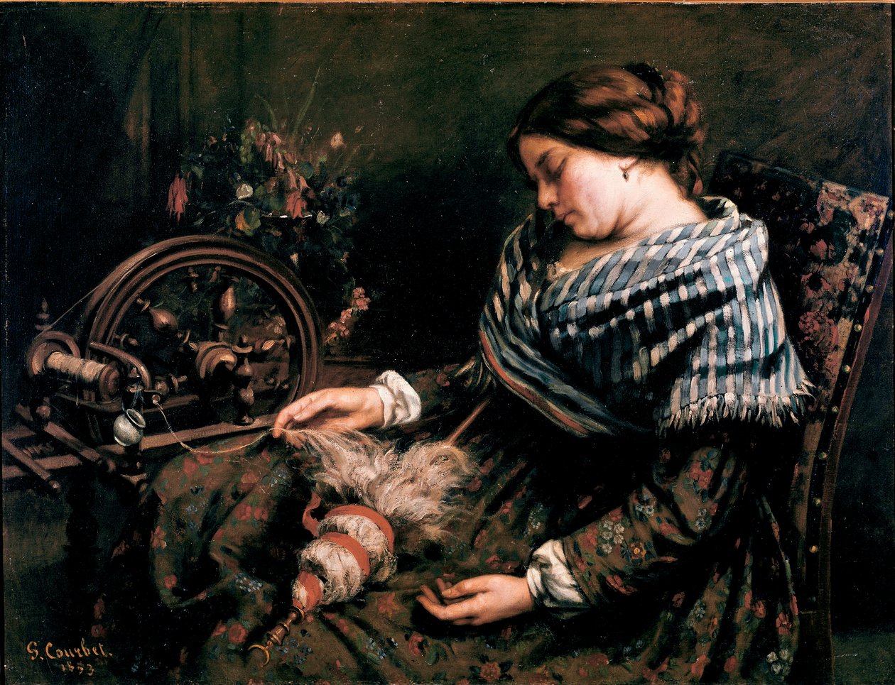 沉睡的纺纱工 古斯塔夫-库尔贝(1819-1877)的画作 1853年 昏暗。91x115厘米 蒙彼利埃，法布尔博物馆 作者 古斯塔夫·库尔贝