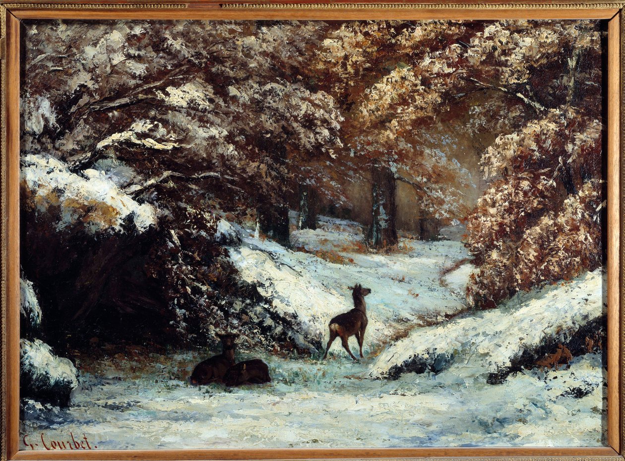 冬季交付鹿 古斯塔夫·库尔贝 (Gustave Courbet) (1819-1877) 1866 年作画 0,54x0,72 m 里昂，Musee des Beaux Arts 作者 古斯塔夫·库尔贝