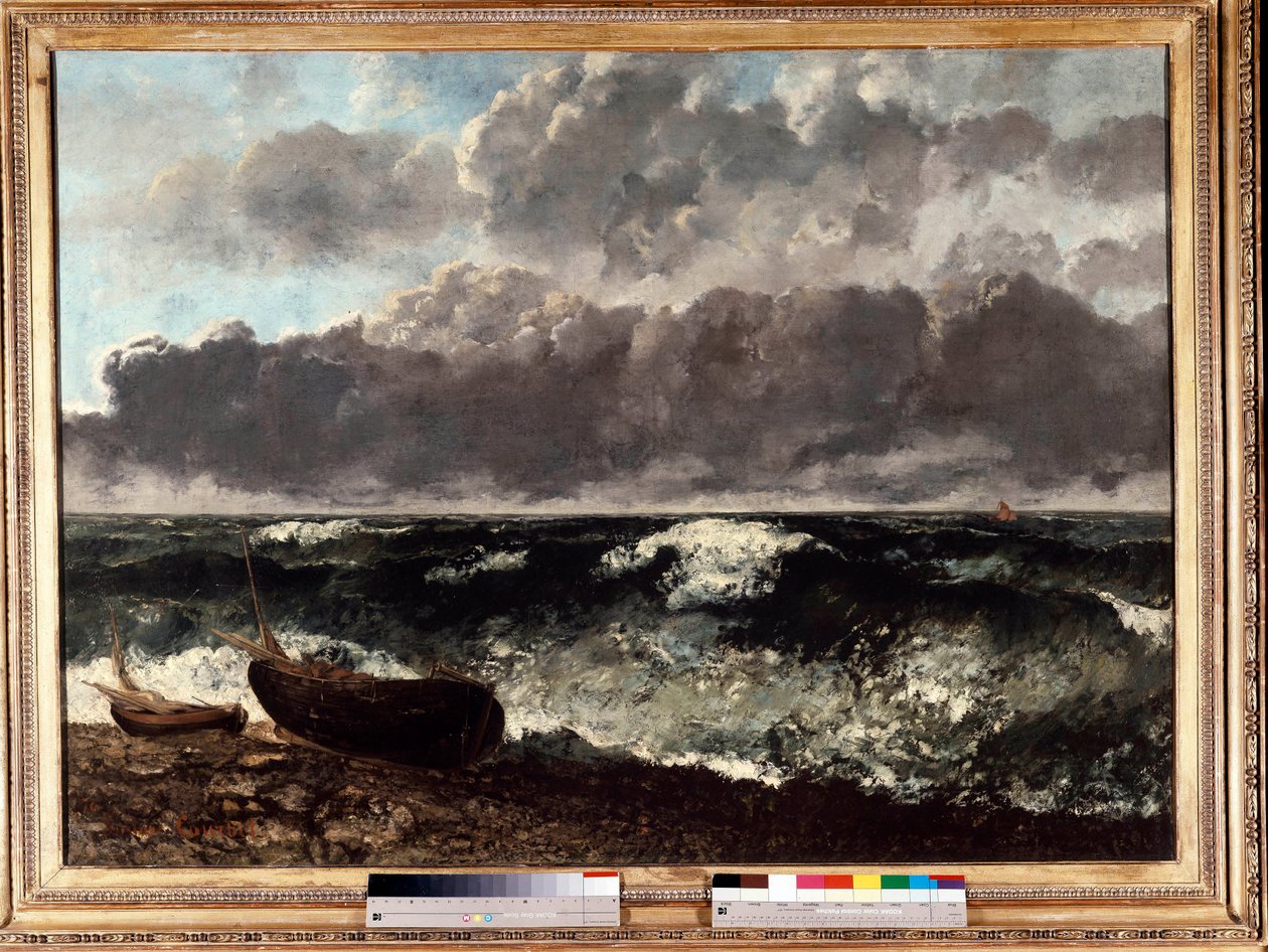 波涛汹涌的大海说波。 古斯塔夫·库尔贝 (1819-1877) 的绘画 作者 古斯塔夫·库尔贝