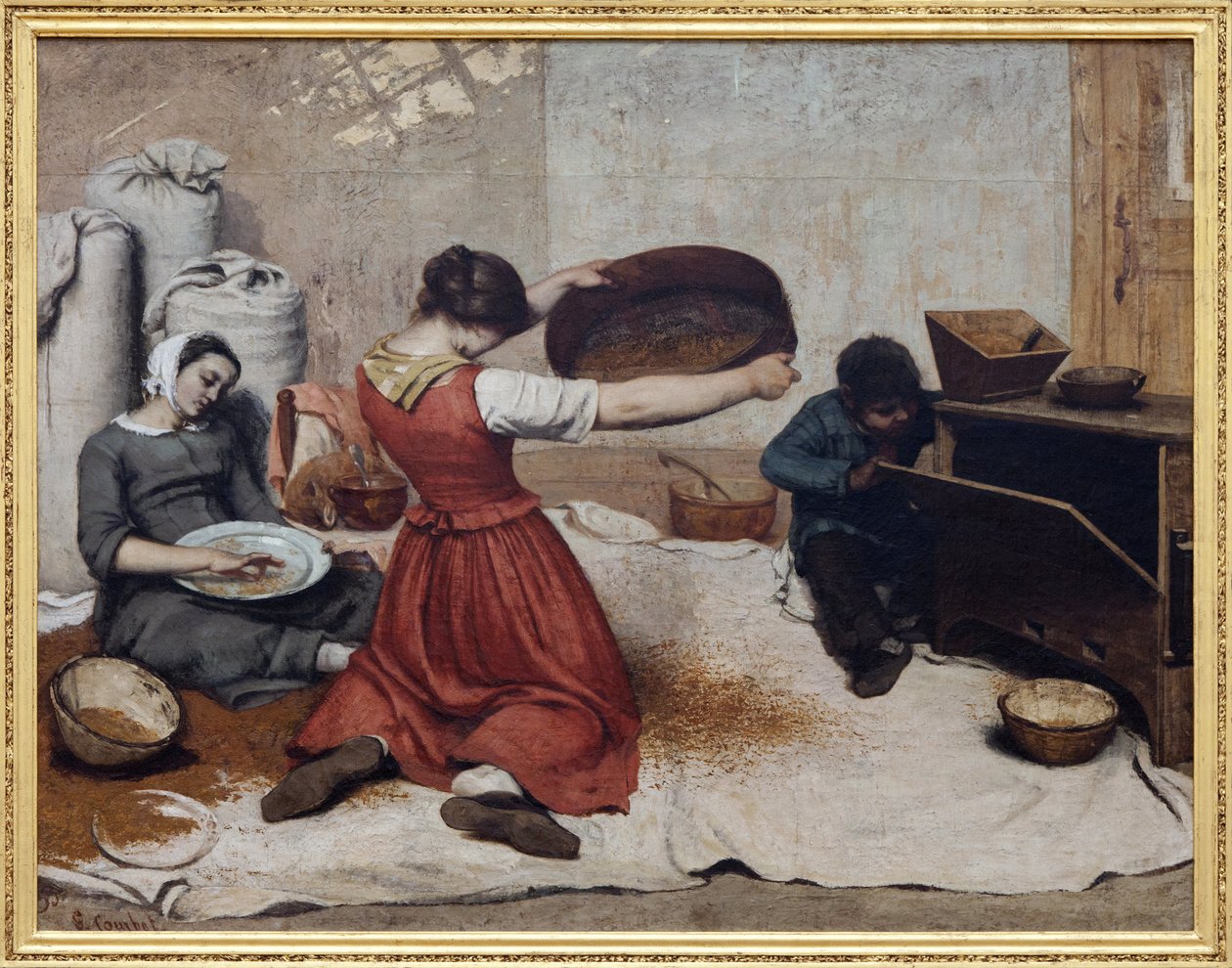 小麦筛选机，布面油画，古斯塔夫·库尔贝（Gustave Courbet，1819-1877 年）创作。 摄影，KIM Youngtae，南特，南特美术博物馆。 作者 古斯塔夫·库尔贝