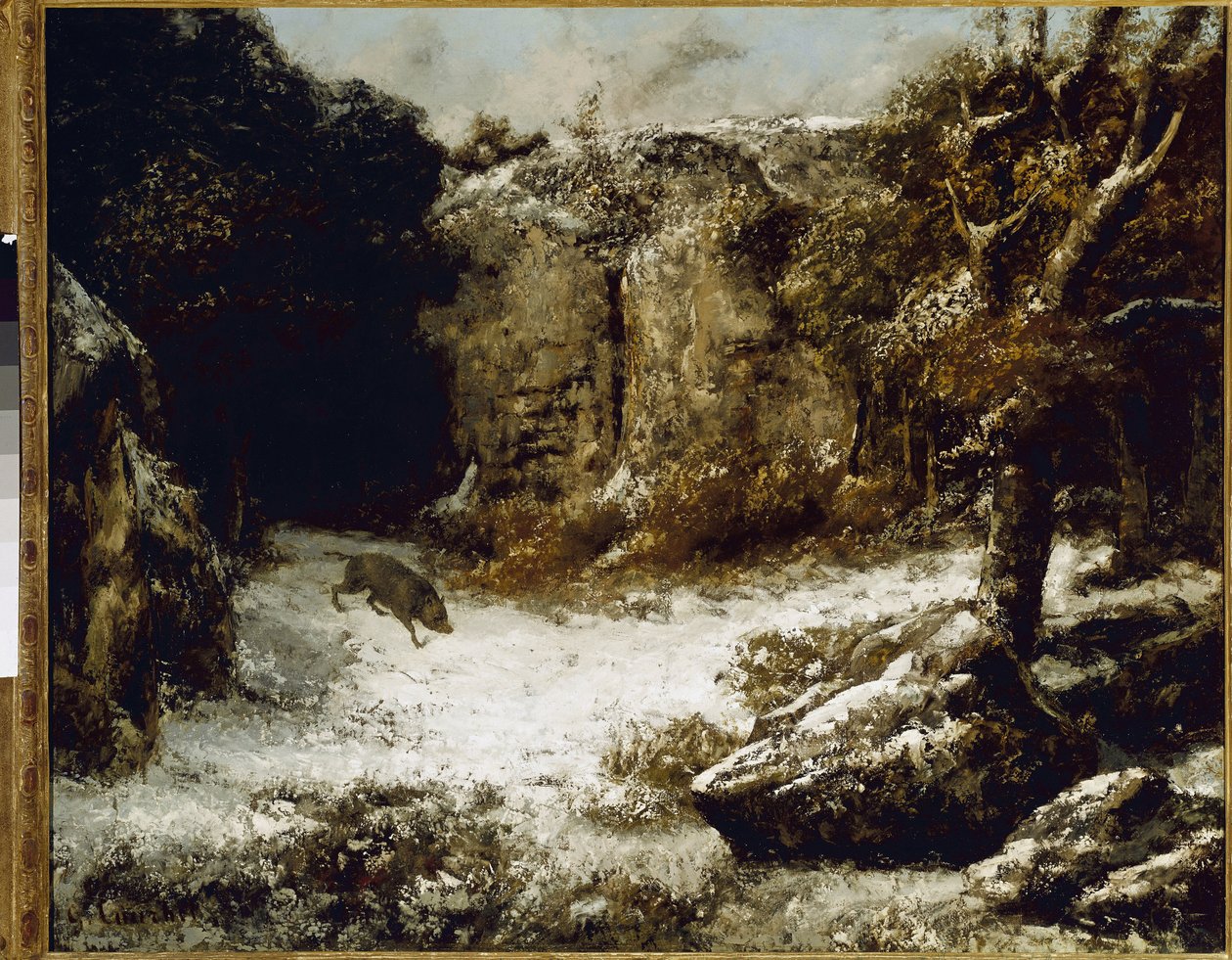 冬季景观与野猪绘画古斯塔夫·库尔贝特（Gustave Courbet） 作者 古斯塔夫·库尔贝