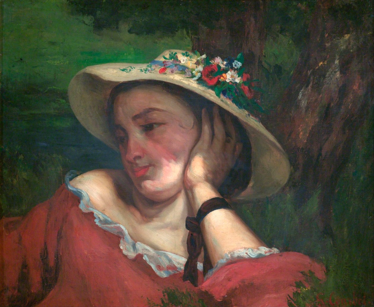 Woman with Flowers on Her Hat - Courbet, Gustave (1819-1877) - 1857 - Oil on canvas - National Gallery, Prague 作者 古斯塔夫·库尔贝