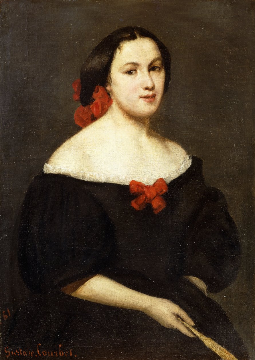 带风扇的女人； Femme a L“ Eventail，1861年 作者 古斯塔夫·库尔贝
