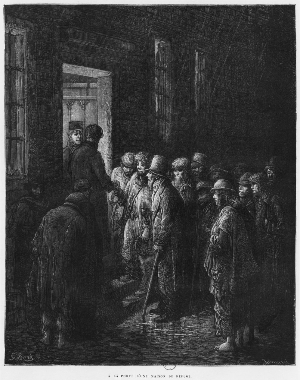 一个避难所，插图来自&39;Londres&39;，路易斯·埃尔诺（1824-1900）1876年，由Paul Jonnard-Pacel（d.1902）雕刻，巴黎，Hachette 作者 古斯塔夫·多尔（Gustave Dore）