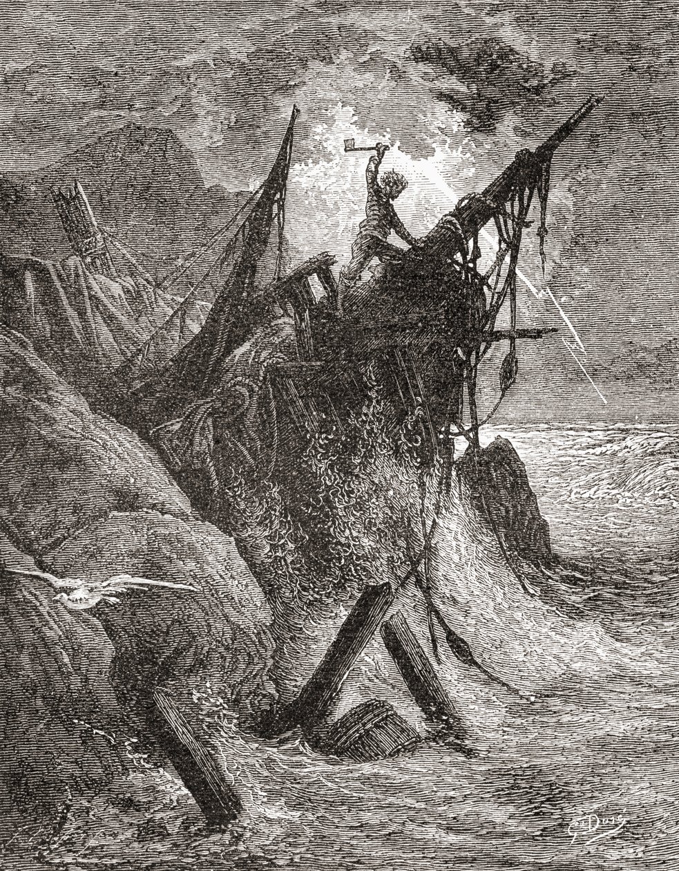 根据古斯塔夫-多尔（Gustave Dore）为维克多-雨果（Victor Hugo）的《海上劳苦者》一书创作的原作。选自《古斯塔夫-多尔的生平与回忆》，1885 年出版。 作者 古斯塔夫·多尔（Gustave Dore）