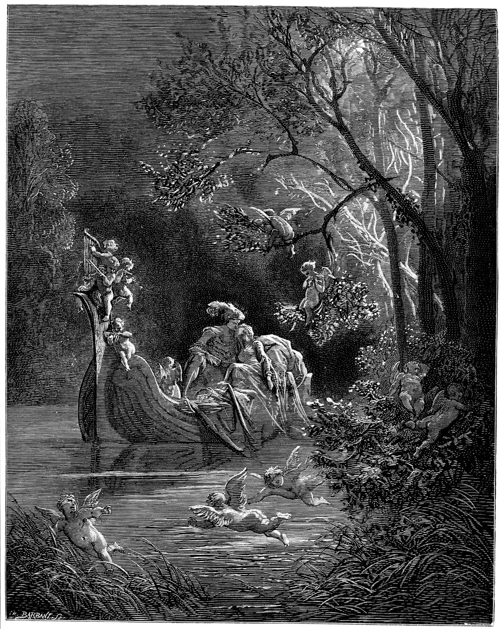 Alcina和Ruggiero作为快乐的恋人钓鱼 作者 古斯塔夫·多尔（Gustave Dore）