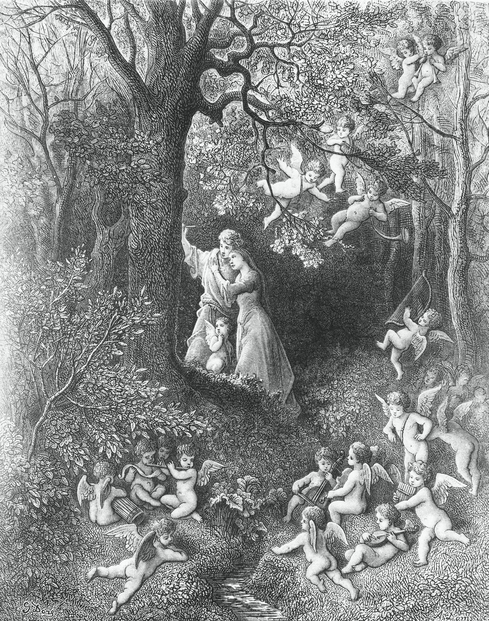 安吉里卡和梅多罗，来自《奥兰多的狂热》。 作者 古斯塔夫·多尔（Gustave Dore）