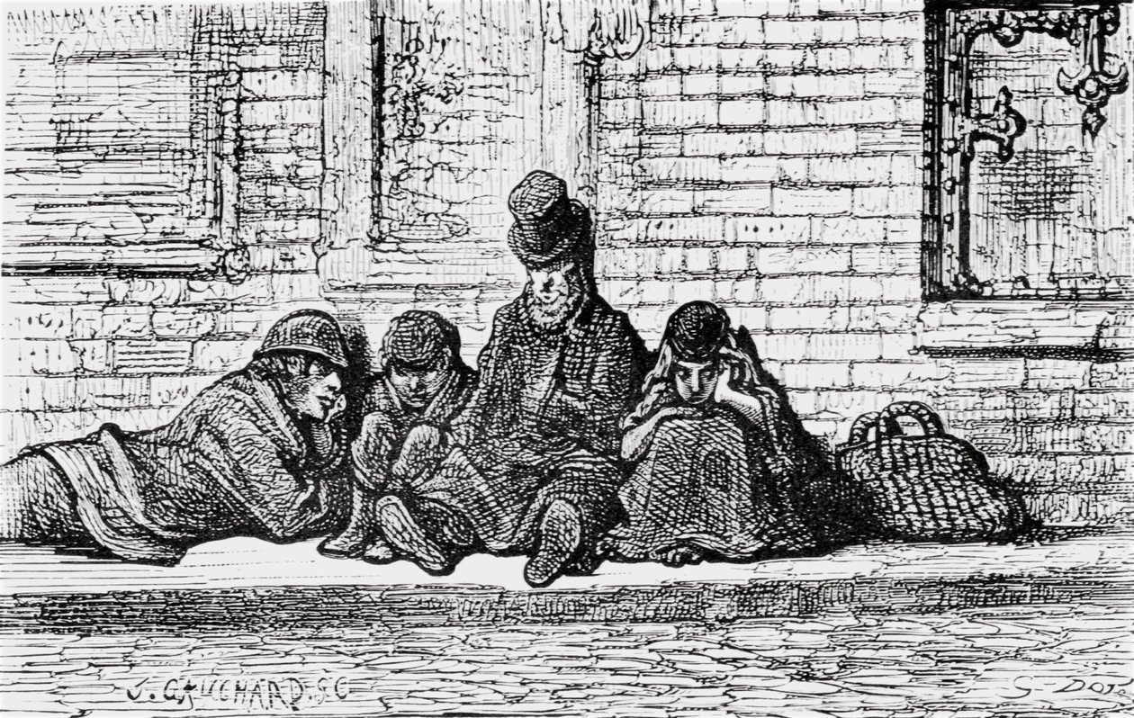 在街上睡觉》，1872年。   作者 古斯塔夫·多尔（Gustave Dore）