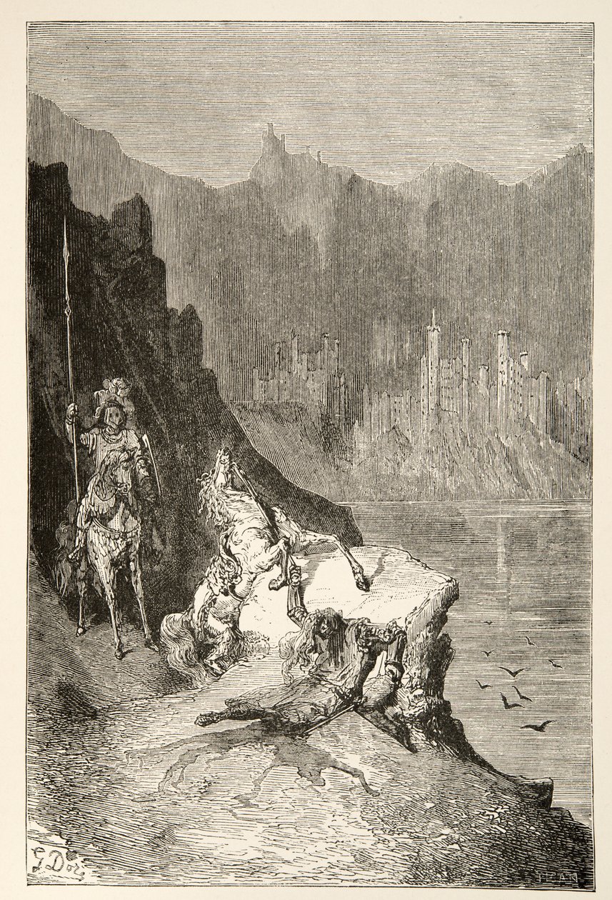 Balin Slays Sir Lanceor，来自查尔斯亨利汉森的“亚瑟王日的故事”，pub.1898 作者 古斯塔夫·多尔（Gustave Dore）
