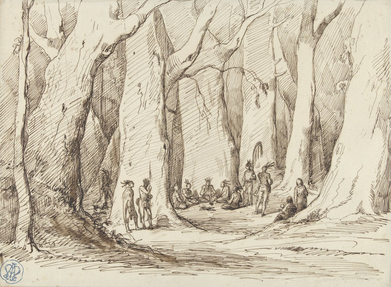 美国原住民在森林中聚会 作者 古斯塔夫·多尔（Gustave Dore）