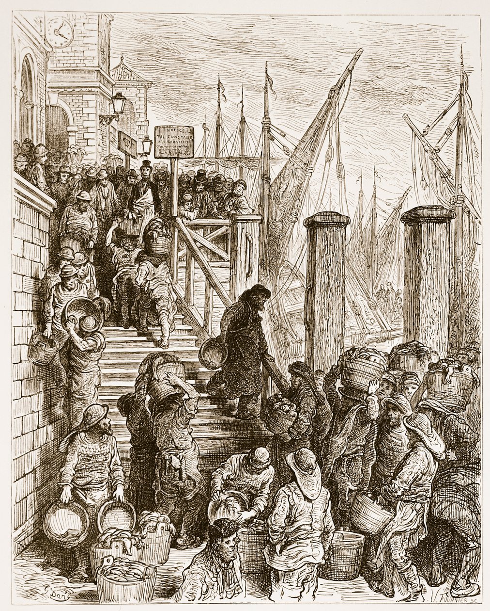 Billingsgate，Landing the Fish，来自&39;伦敦，一个朝圣&39;，由William Blanchard Jerrold（1826-94）撰写，并由Hildibrand，pub雕刻。 1872年 作者 古斯塔夫·多尔（Gustave Dore）