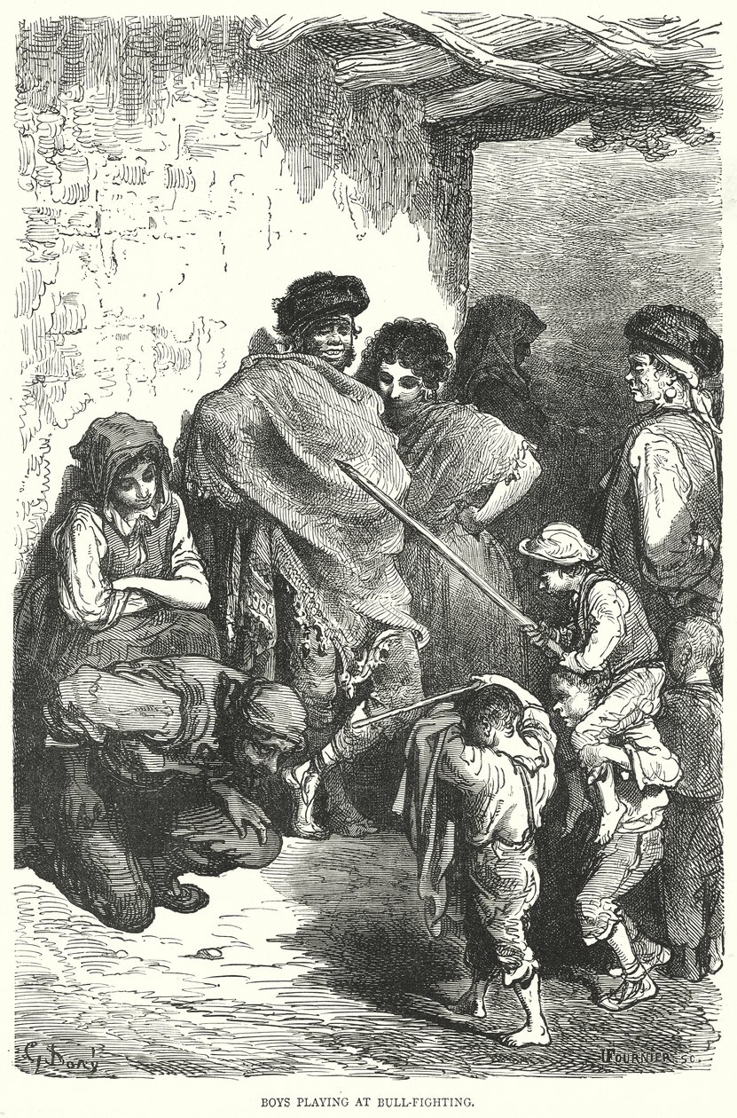 玩斗牛的男孩（雕刻） 作者 古斯塔夫·多尔（Gustave Dore）