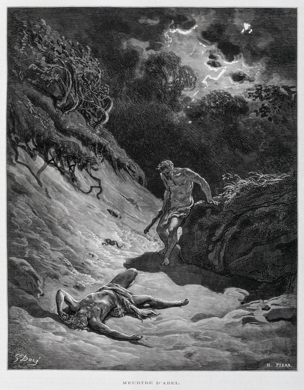 该隐杀死了他的兄弟亚伯，《多尔圣经》插图 作者 古斯塔夫·多尔（Gustave Dore）