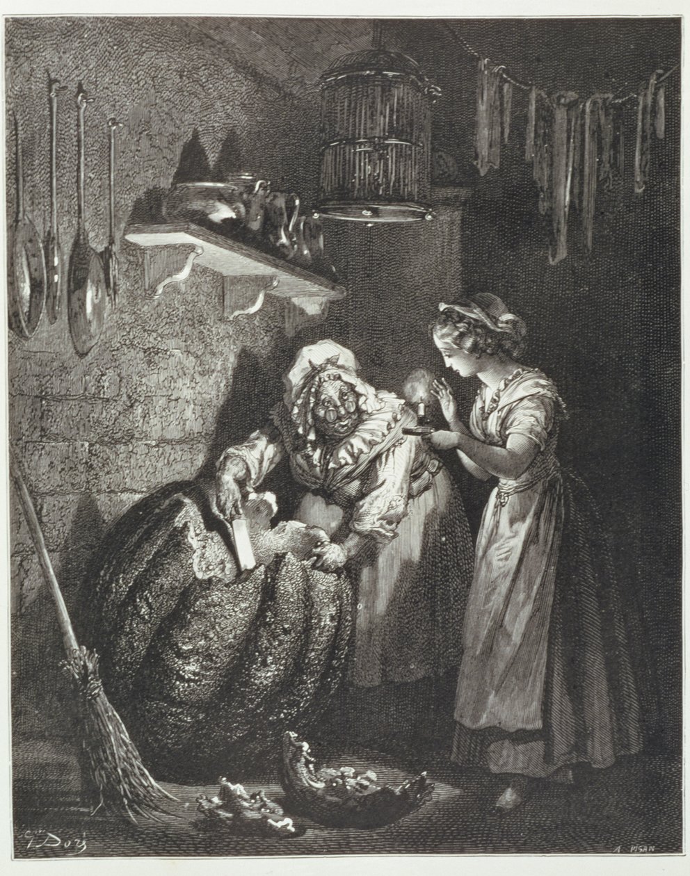灰姑娘的教母和南瓜，由Heliodore Joseph Pisan雕刻（1822-90）c.1868 作者 古斯塔夫·多尔（Gustave Dore）