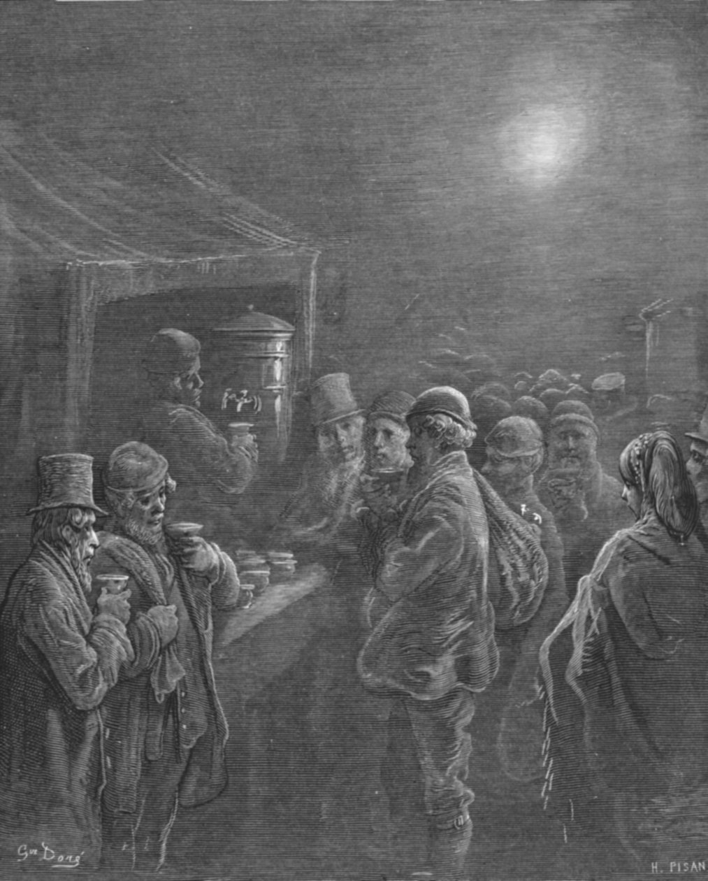 咖啡摊位--清晨》，1872年。   作者 古斯塔夫·多尔（Gustave Dore）