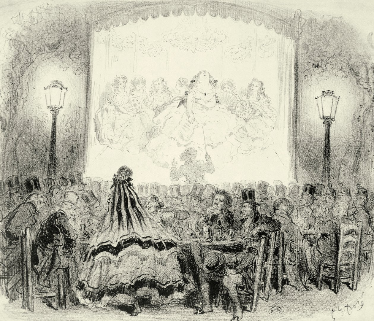 法国的咖啡音乐厅，保罗-古斯塔夫-多雷（1832-1883），约1865年，雕刻。 作者 古斯塔夫·多尔（Gustave Dore）