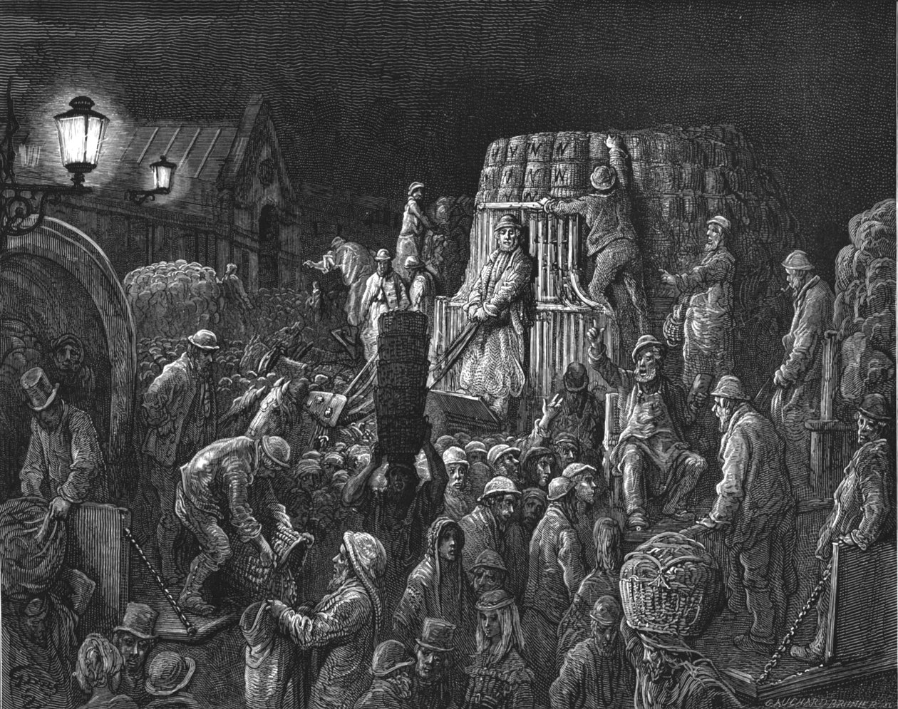 科文特花园市场--清晨》，1872年。   作者 古斯塔夫·多尔（Gustave Dore）