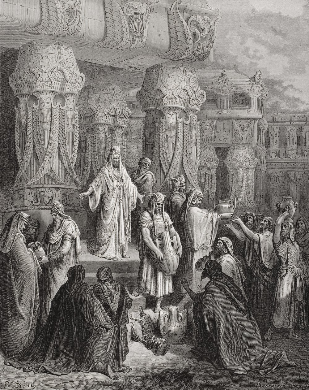 赛勒斯恢复神殿的血管，来自多尔的“圣经”的插图，由Pannemaker雕刻，1866年 作者 古斯塔夫·多尔（Gustave Dore）