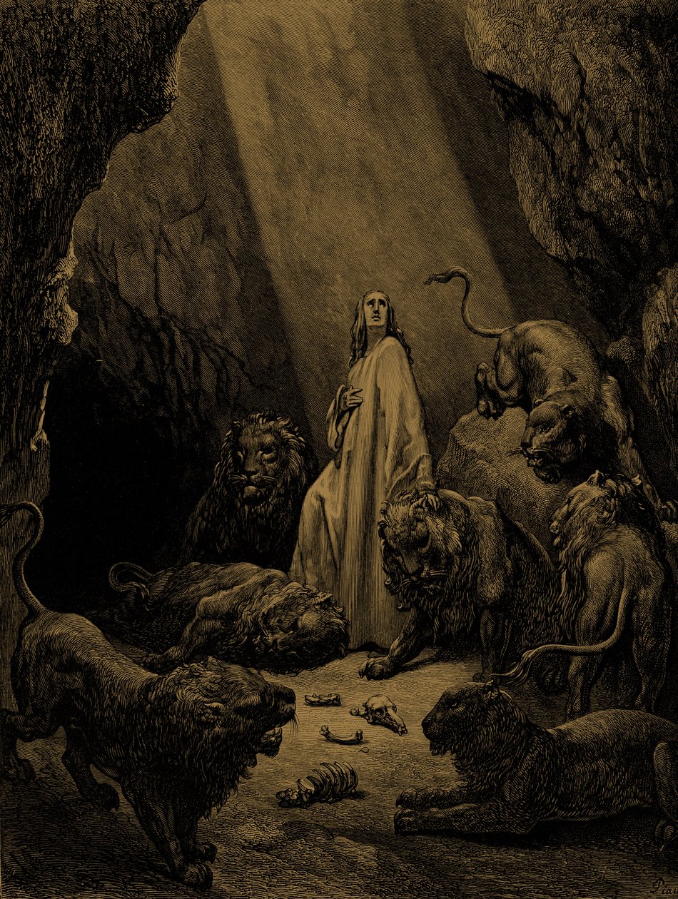 狮子坑里的但以理》，多雷创作。- 圣经 作者 古斯塔夫·多尔（Gustave Dore）