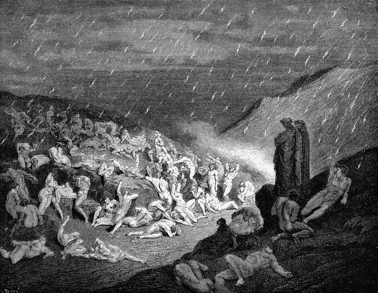 但丁和维吉尔在地狱中折磨着灵魂，1863年 作者 古斯塔夫·多尔（Gustave Dore）