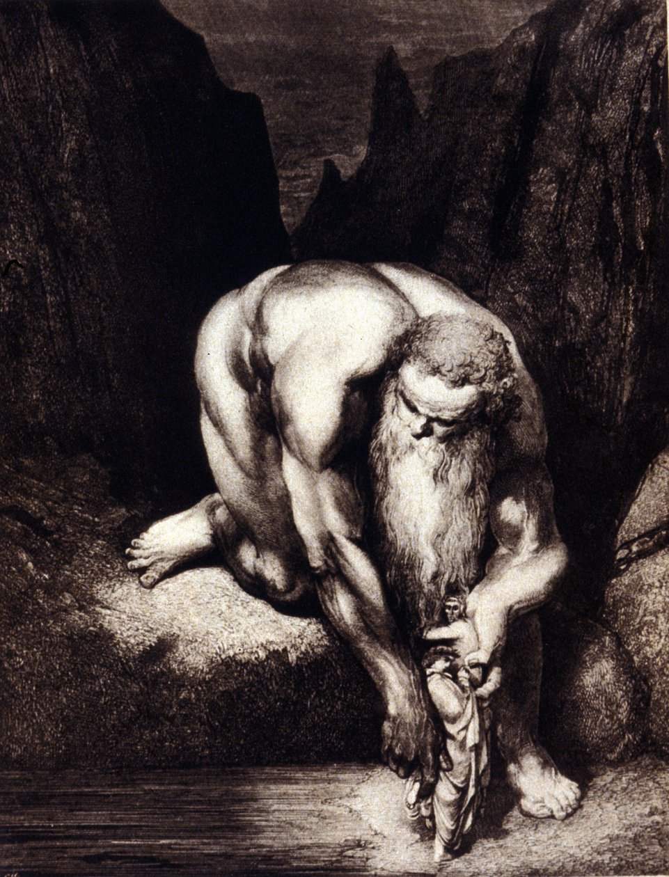 但丁和维吉尔遇见了巨人安泰。 伊利诺伊州古斯塔夫·多雷 (Gustave Doré) 的但丁·阿利吉耶里 (Dante Alighieri) 的神曲。 作者 古斯塔夫·多尔（Gustave Dore）