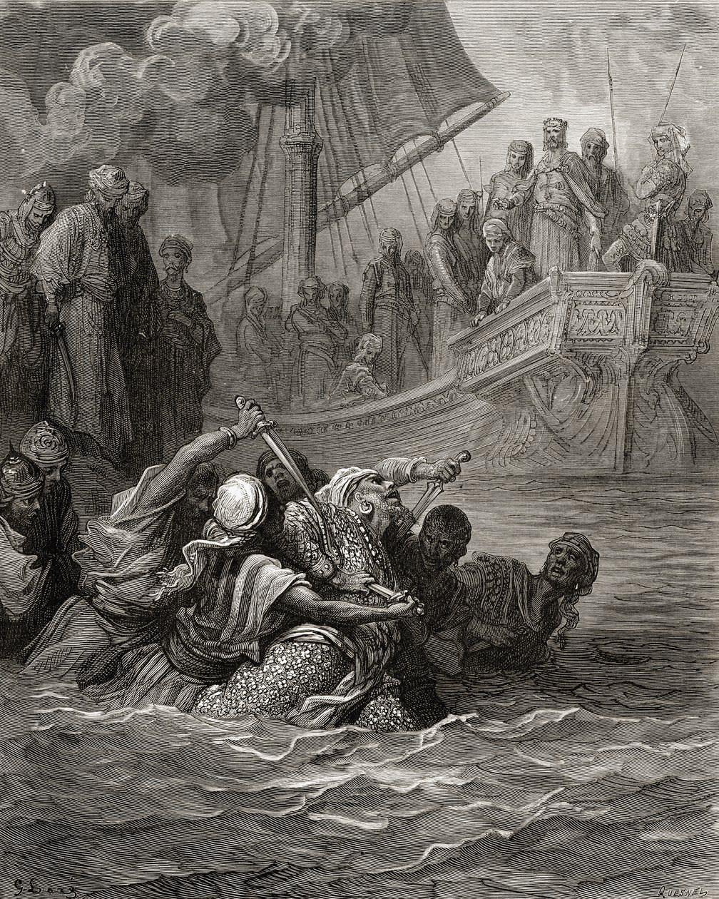 Almoadam的死亡，来自JF的&39;Bibliotheque des Croisades&39;的插图。 Michaud，1877（litho） 作者 古斯塔夫·多尔（Gustave Dore）
