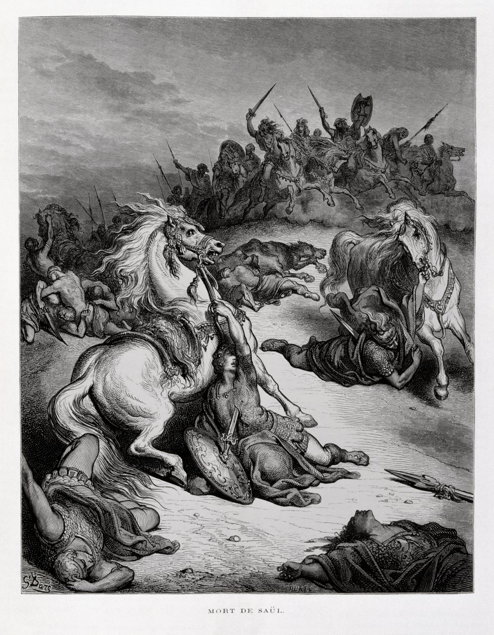 以色列国王扫罗之死，《多尔圣经》插图 作者 古斯塔夫·多尔（Gustave Dore）