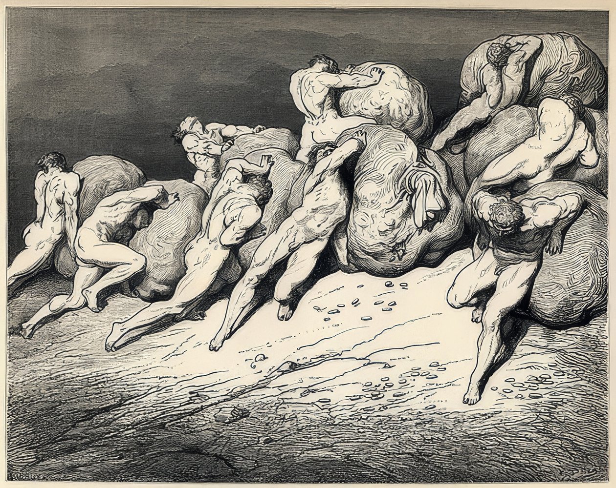 浪费者和苦难者的灵魂。 Dante Alighieri的神曲喜剧插图。约于1857年 作者 古斯塔夫·多尔（Gustave Dore）