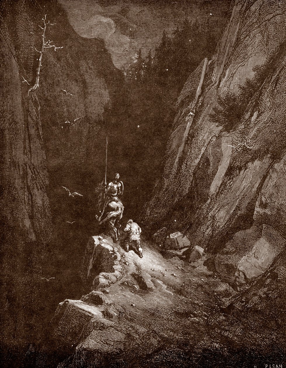 唐吉诃德和桑丘-潘沙在莫雷纳山脉的中心 古斯塔夫-多尔（1832-1883 年）为米格尔-德-塞万提斯（1547-1616 年）的作品 "L