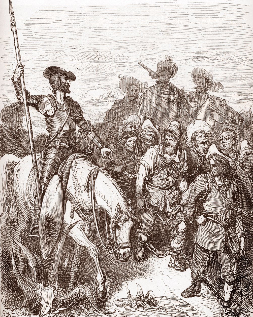 堂吉诃德和桑丘-潘沙审问被押上帆船的罪犯 古斯塔夫-多尔（1832-1883 年）为米格尔-德-塞万提斯（1547-1616 年）的《L