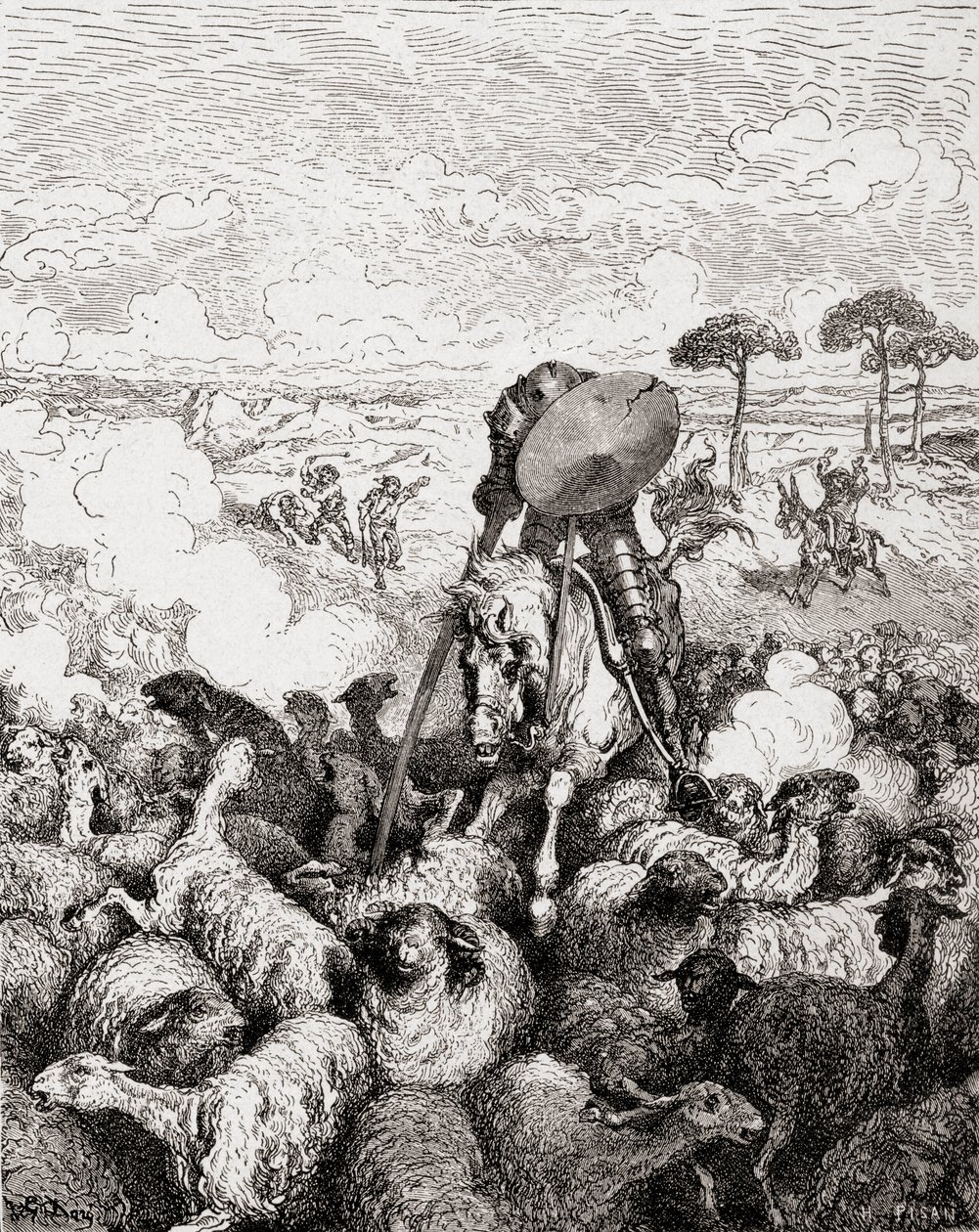 堂吉诃德与羊群搏斗》，选自《Die Gartenlaube》，1905 年出版。1905 作者 古斯塔夫·多尔（Gustave Dore）