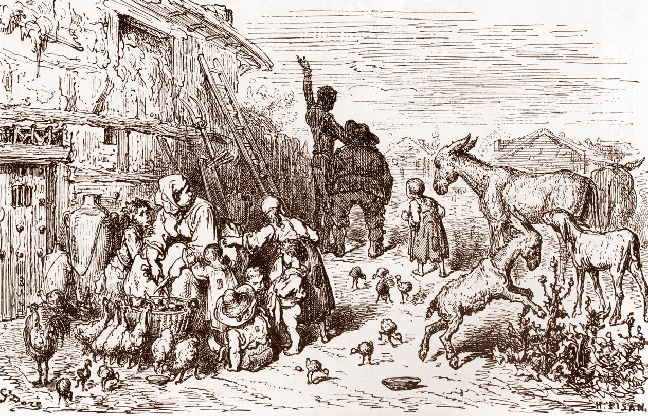 堂吉诃德说服他的邻居桑丘潘萨成为他的乡绅 由古斯塔夫·多雷 (1832-1883) 为“L