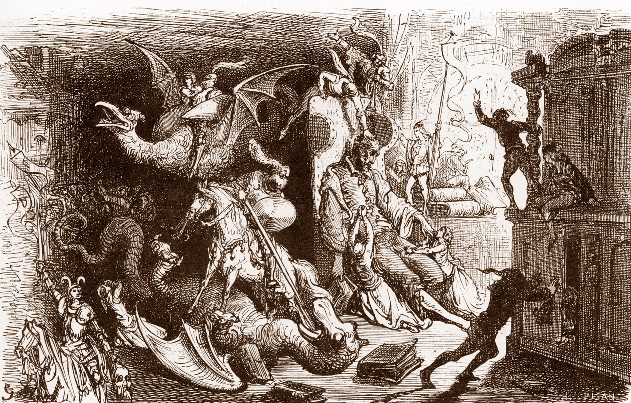 堂吉诃德只想着骑士的事迹 古斯塔夫·多尔 (Gustave Dore) (1832-1883) 为“L