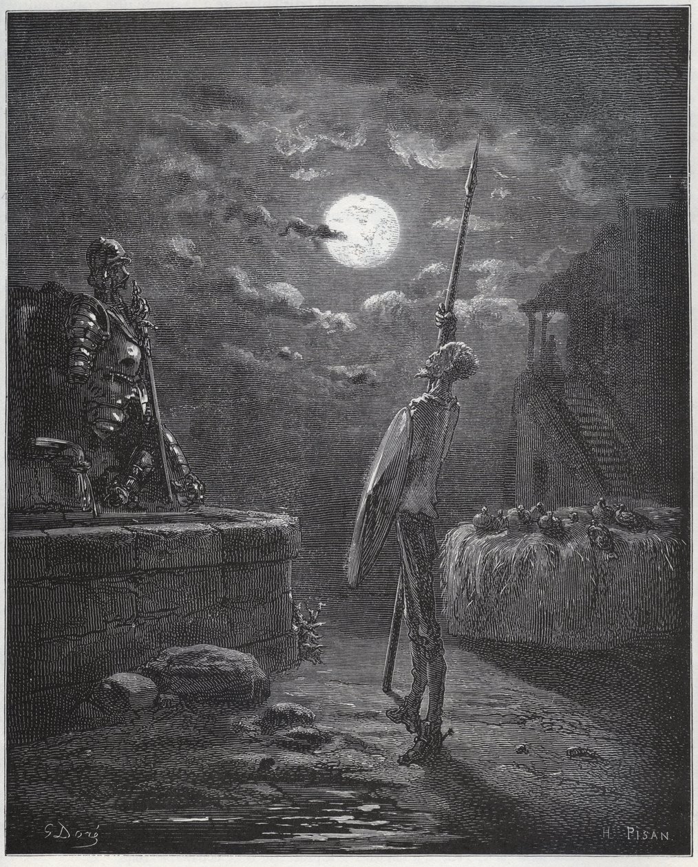 堂吉x德（Don Quixote）守望着他的手臂-来自米格尔·塞万提斯（Miguel Cervantes）的《堂吉x德·德拉·曼恰》 作者 古斯塔夫·多尔（Gustave Dore）