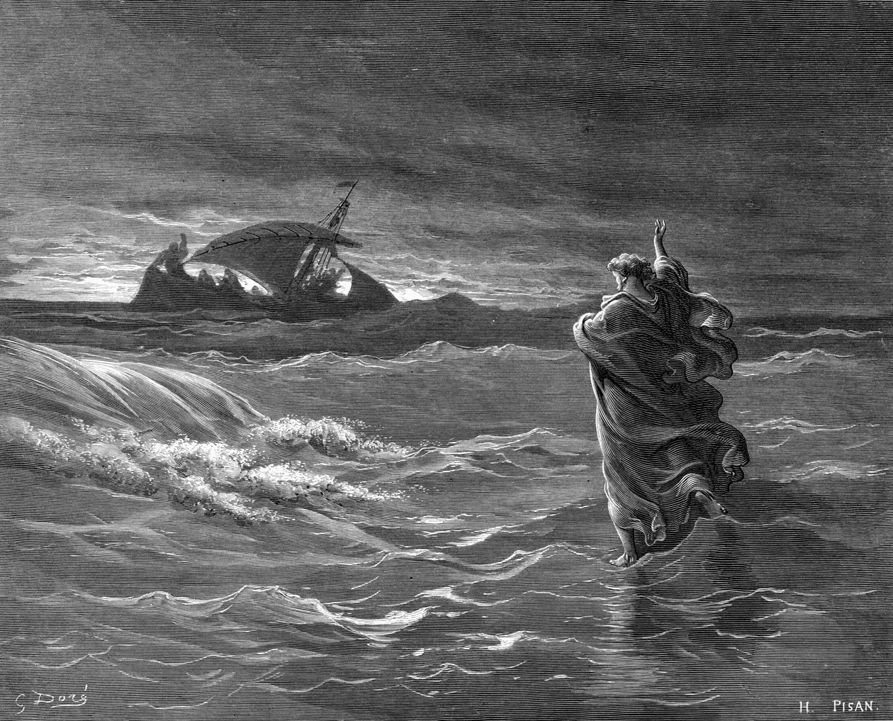 耶稣水上行走雕刻 作者 古斯塔夫·多尔（Gustave Dore）