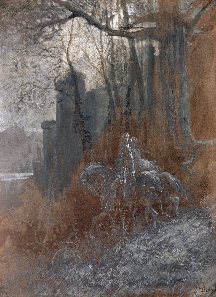 Geraint和Enid Ride Away，1868年（纸上水粉和纸） 作者 古斯塔夫·多尔（Gustave Dore）