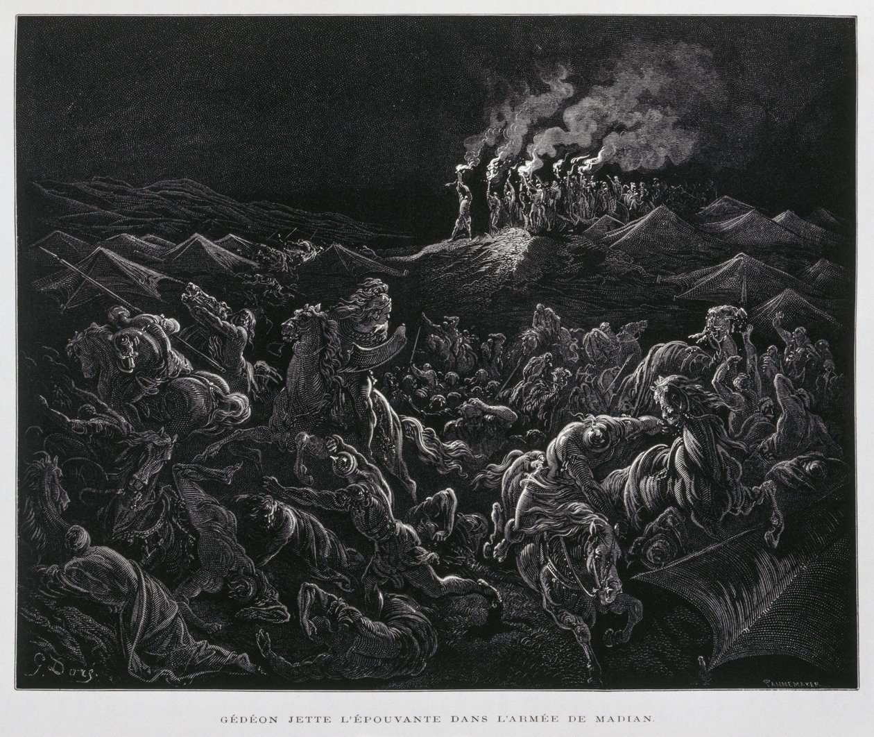 基甸夜袭米甸人，《多尔圣经》插图 作者 古斯塔夫·多尔（Gustave Dore）