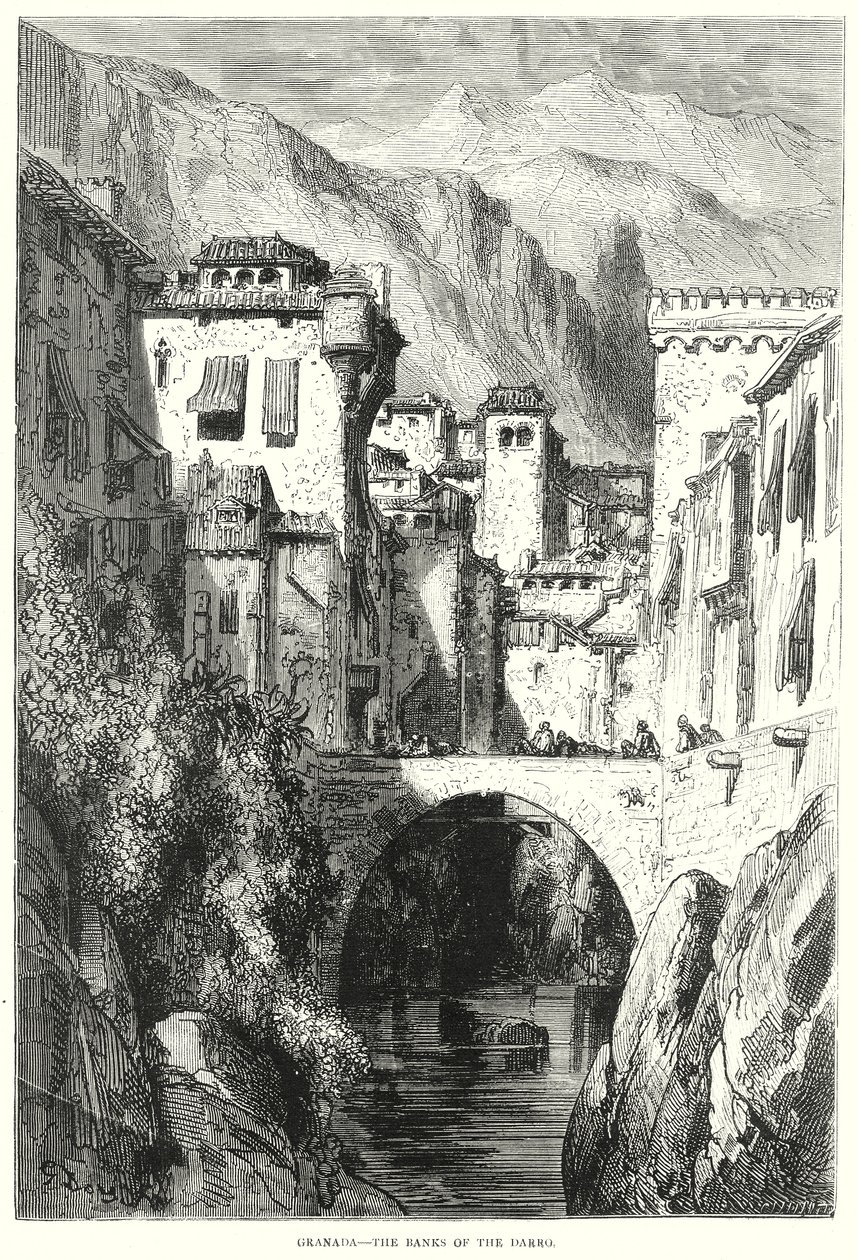 格拉纳达 - 达罗河岸（雕刻） 作者 古斯塔夫·多尔（Gustave Dore）