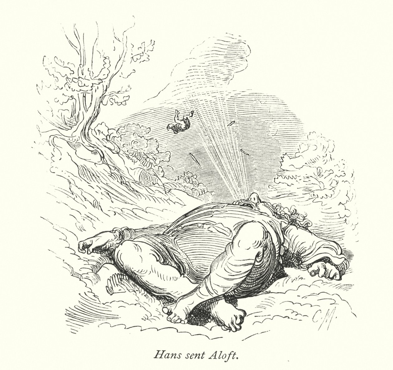 汉斯被送上高空（雕刻） 作者 古斯塔夫·多尔（Gustave Dore）