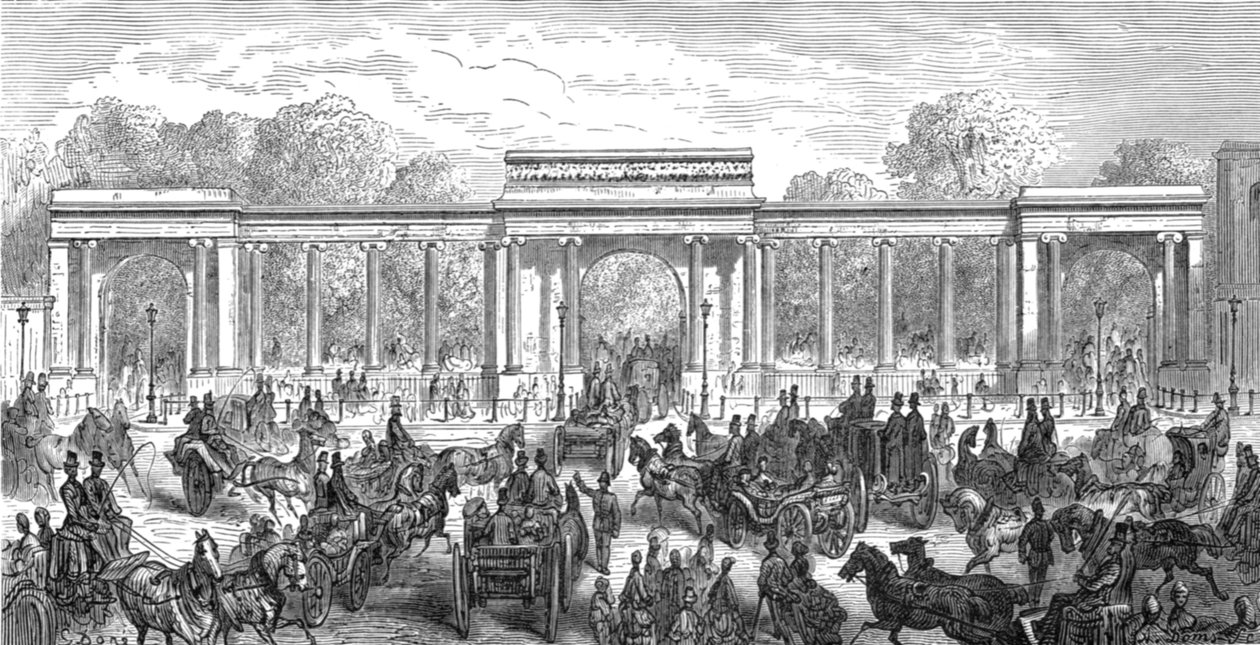 海德公园角--皮卡迪利的入口》，1872年。 作者 古斯塔夫·多尔（Gustave Dore）
