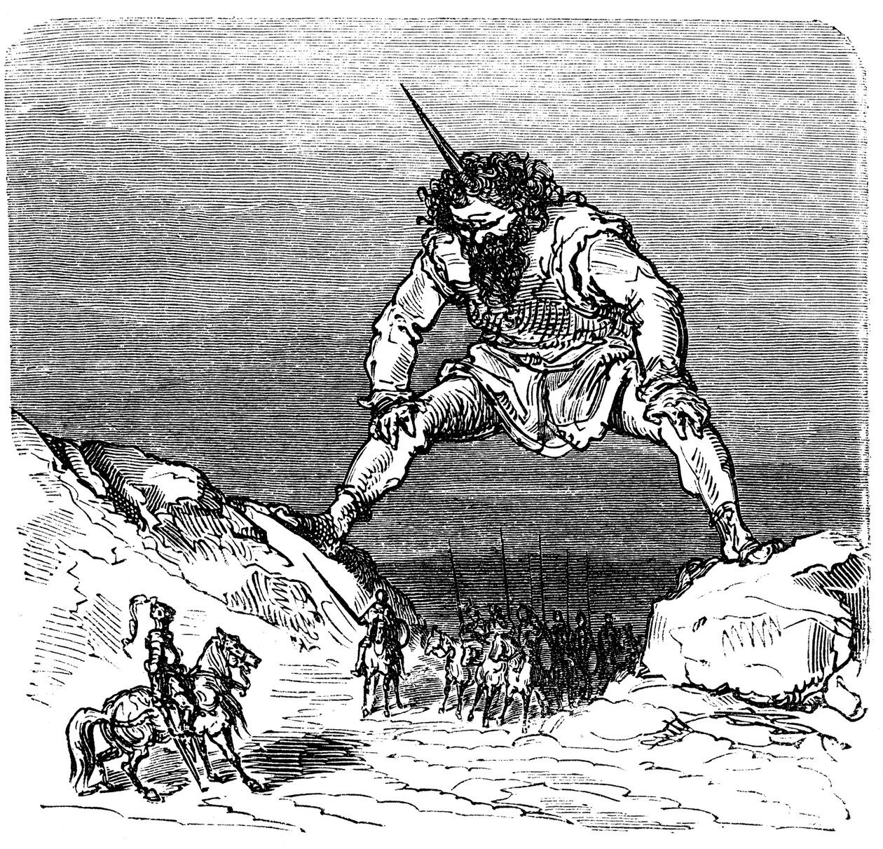 Gustave Dore（1832-1883 年）为 Ernest Lepine 的著作《La legende de Croquemitaine》（1863 年）绘制的插图--一个让格列佛想起自己的巨人。 作者 古斯塔夫·多尔（Gustave Dore）