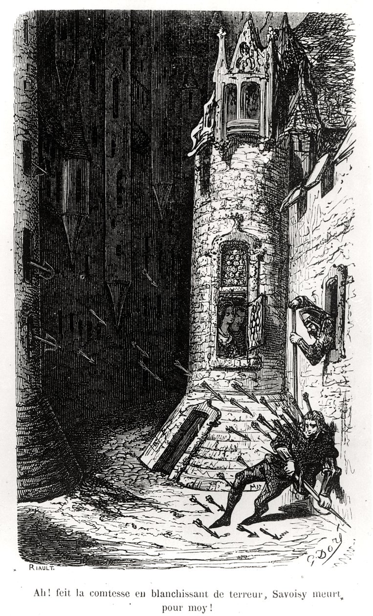 来自&39;Les Contes Drolatiques&39;的插图，作者：Honore de Balzac（1799-1850），由Riault雕刻，1855年 作者 古斯塔夫·多尔（Gustave Dore）