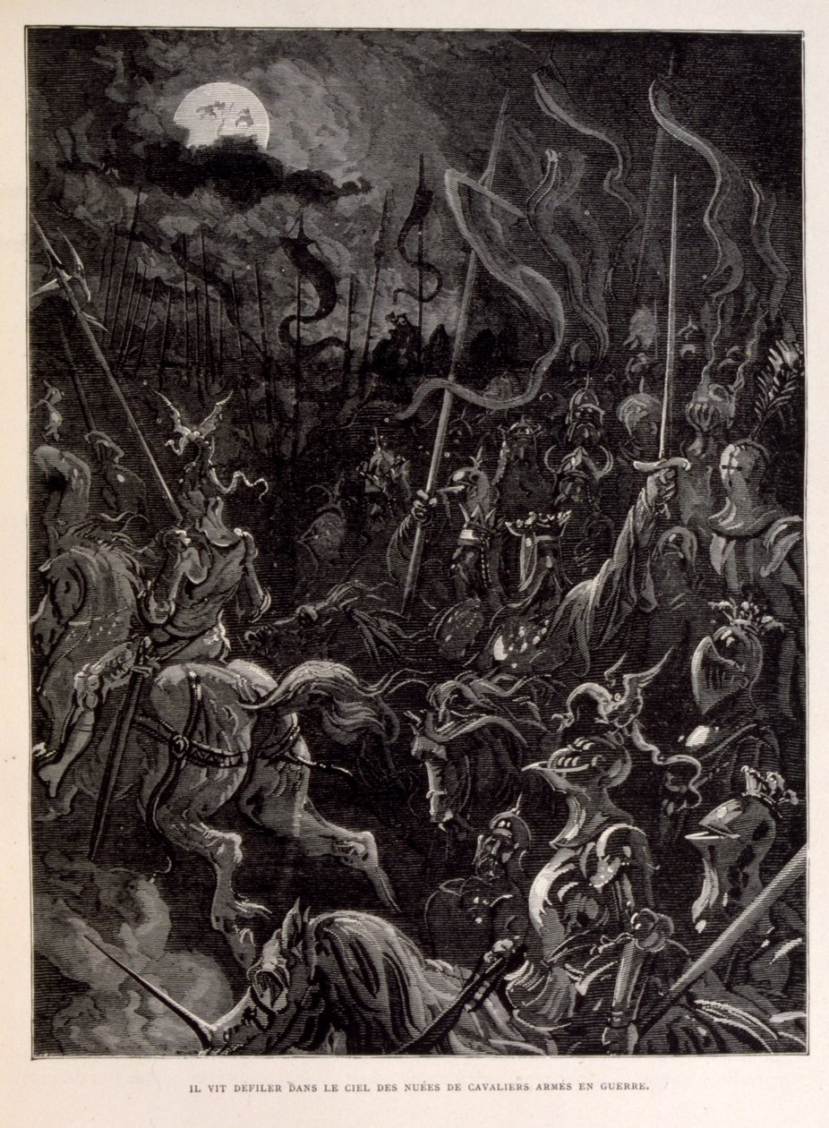 插图：骑士们在月夜作战。 作者 古斯塔夫·多尔（Gustave Dore）