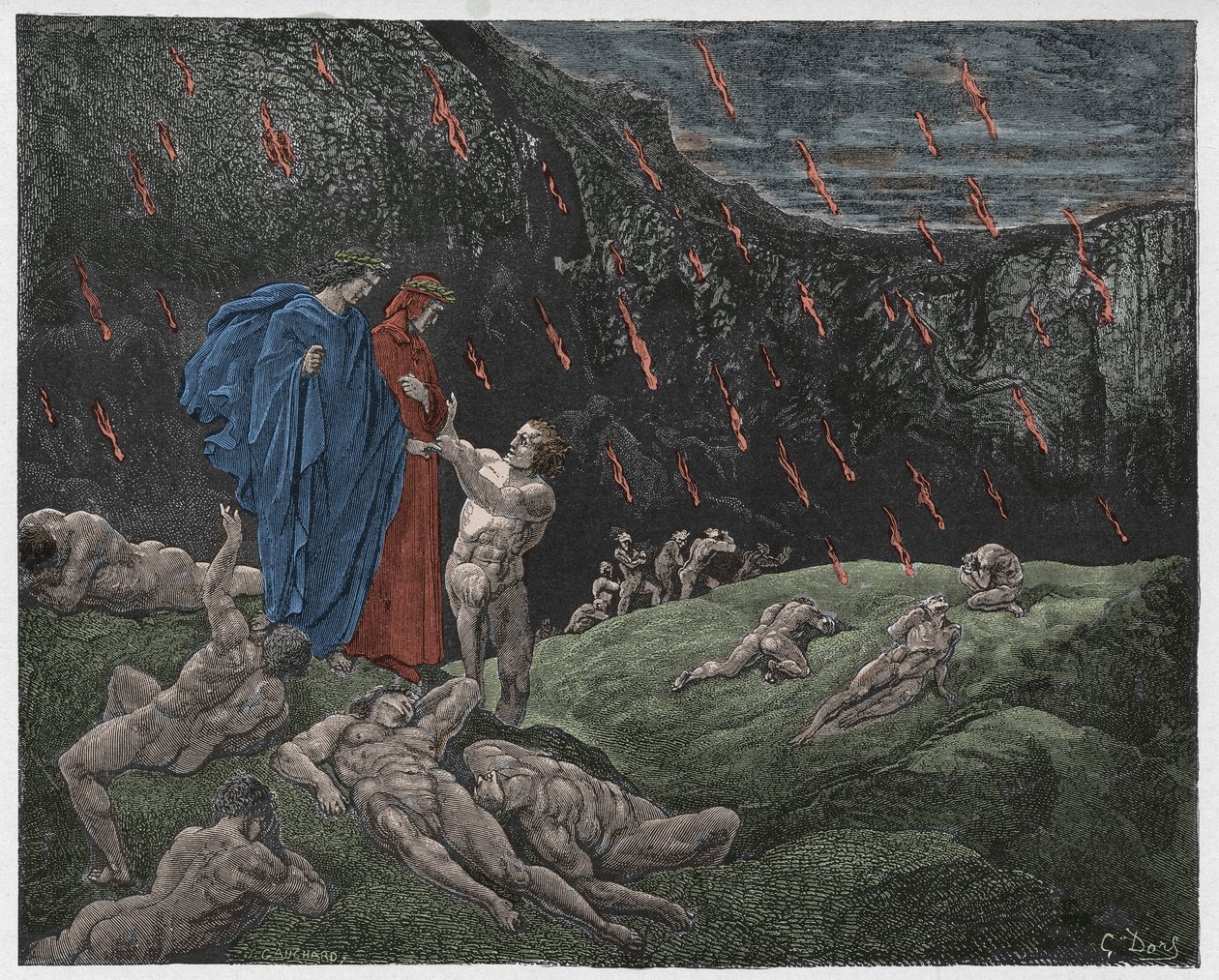 Inferno，Canto 15：Brunetto Latini与Dante合作，来自Dante Alighieri的“神曲”，1885年 作者 古斯塔夫·多尔（Gustave Dore）