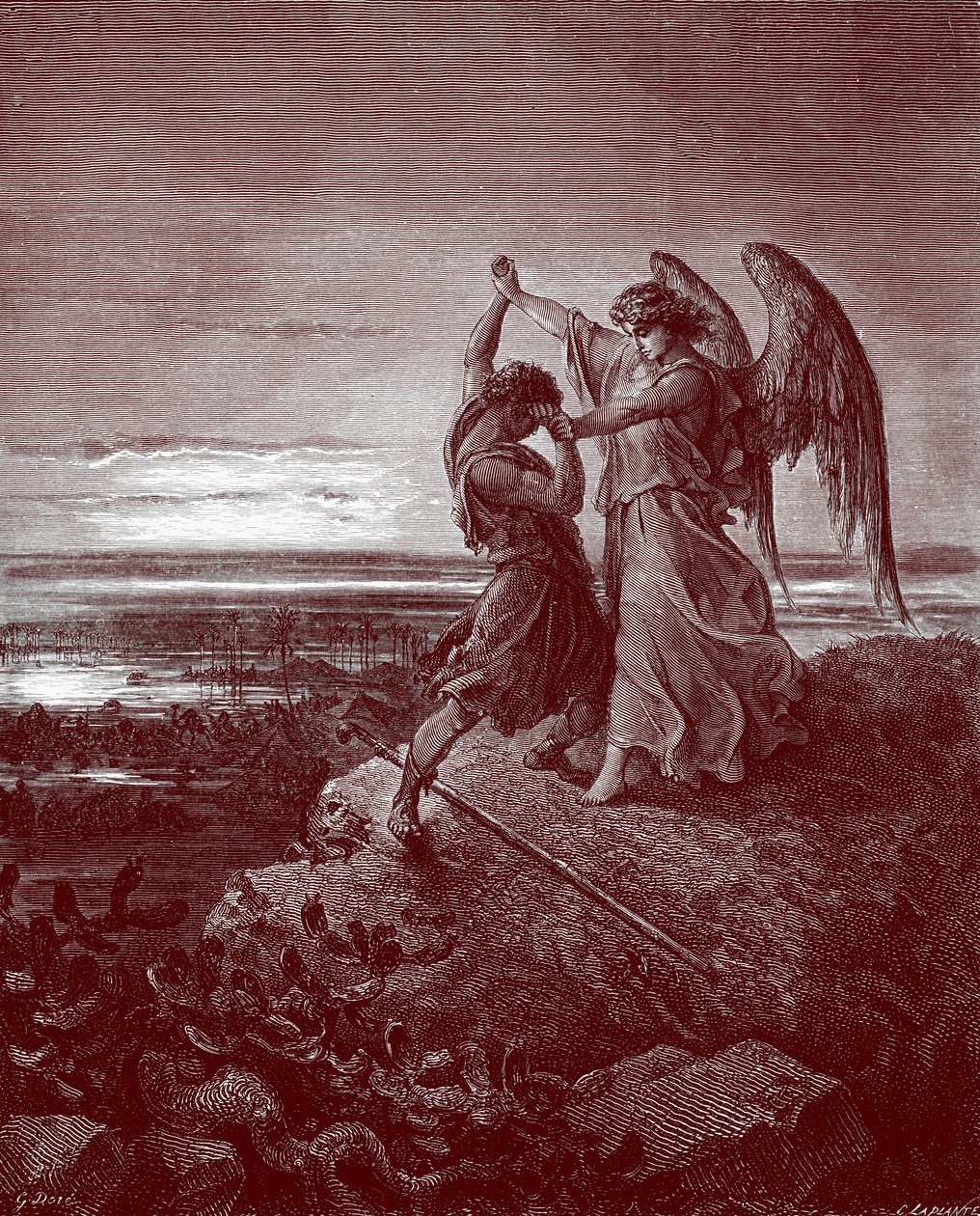 雅各布与天使的搏斗，作者是多雷。- 圣经 作者 古斯塔夫·多尔（Gustave Dore）