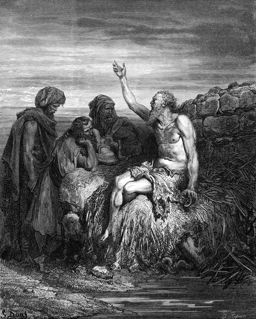 约伯和他的朋友，多雷的雕刻作品。- 圣经 作者 古斯塔夫·多尔（Gustave Dore）