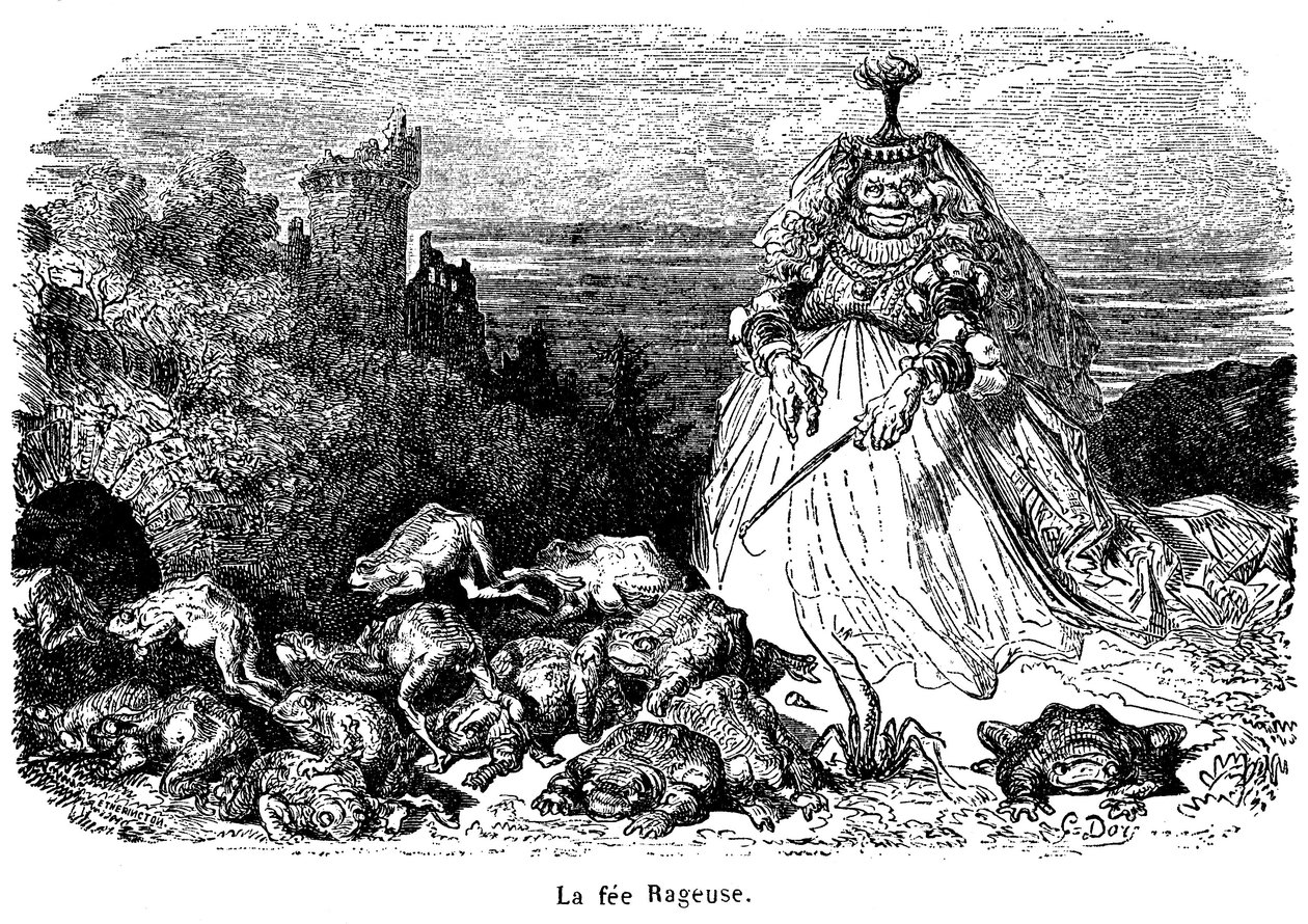 La fee Rageuse 和他的蟾蜍群：古斯塔夫-多尔为塞古尔伯爵夫人创作的故事《维尼》绘制的版画，选自《费斯的新故事》，1896 年，Hachette 出版 - 作者 古斯塔夫·多尔（Gustave Dore）